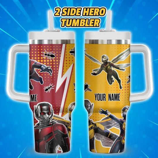 Custom Ant-Man Vs The Wasp, Personalized Marvel 40oz Tumbler With Handle Spider man Characters Tumbler