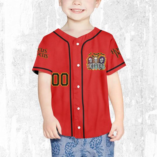 Personalized Hocus Pocus Skeleton Coffee Red Jersey, Disney Baseball Jersey