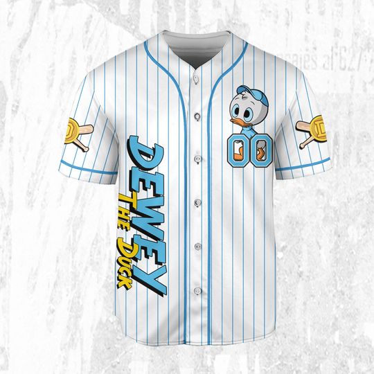 Custom Ducktales Dewey Classic Binding Jersey, Disney Baseball Jersey