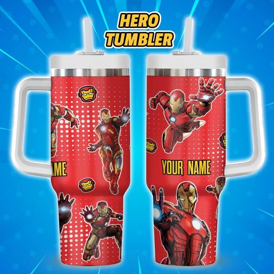 Custom Iron Man Action, Personalized Marvel 40oz Tumbler With Handle Spider man Characters Tumbler