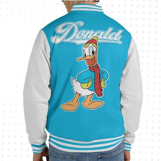 Custom Winter Donald Basic Happy Jacket, Personalized Disney Varsity - Windproof Knit Fabric, Snap Button, Unisex Gift