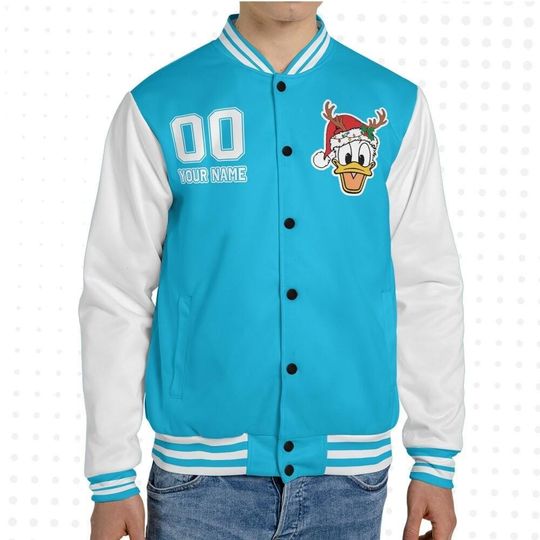 Custom Winter Donald Basic Happy Jacket, Personalized Disney Varsity - Windproof Knit Fabric, Snap Button, Unisex Gift