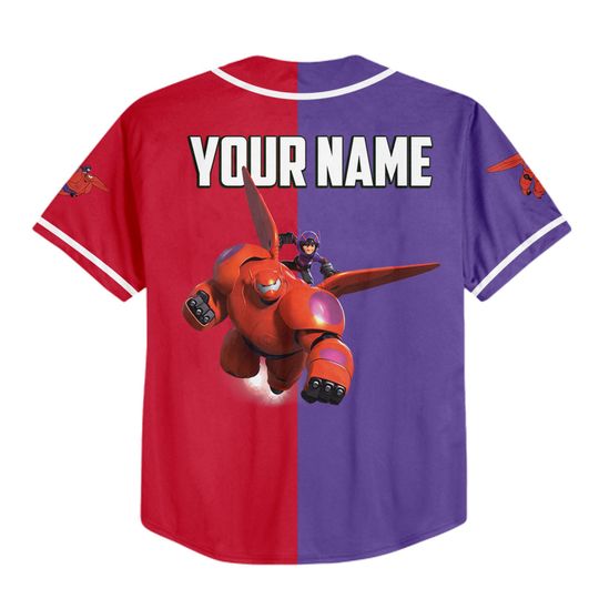 Personalized Disney Big Hero 6 BayMax And Hiro, Custom Big White Robot Baseball Jersey