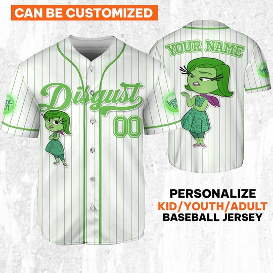 Custom Disney Inside Out Disgust Simple Baseball Jersey, Disney Baseball Jersey, Inside Out 2 Athletic Jersey
