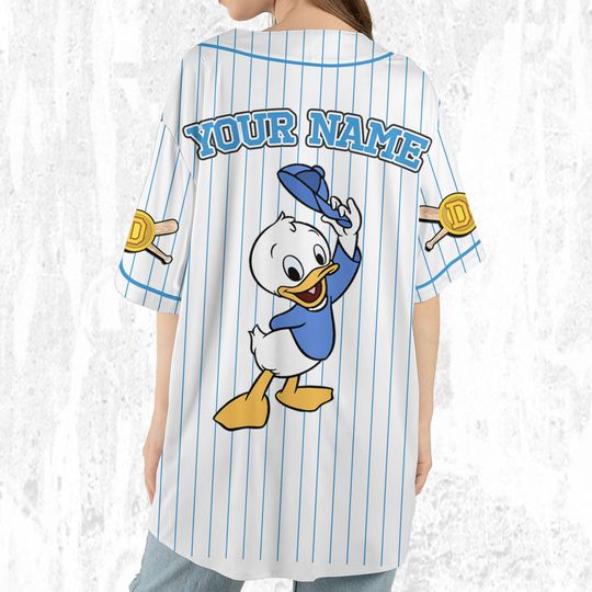 Custom Ducktales Dewey Classic Binding Jersey, Disney Baseball Jersey