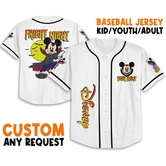 Personalized Horror Disney Mickey Mouse Fright Night, Disney Baseball Jersey Sports