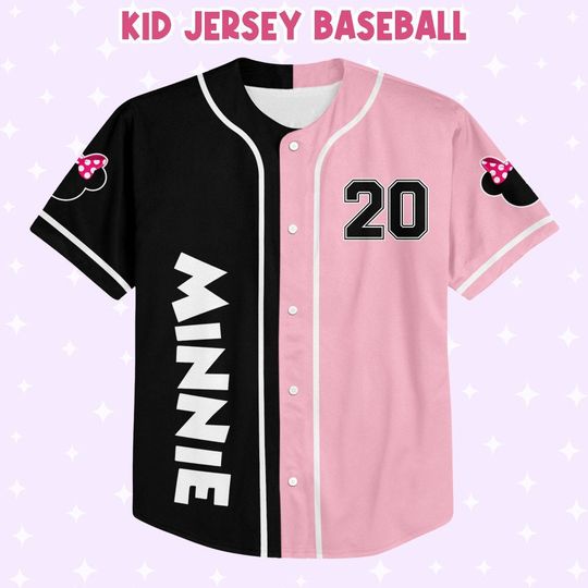 Personalize Minnie Baseball Black Pink, Custom Kids