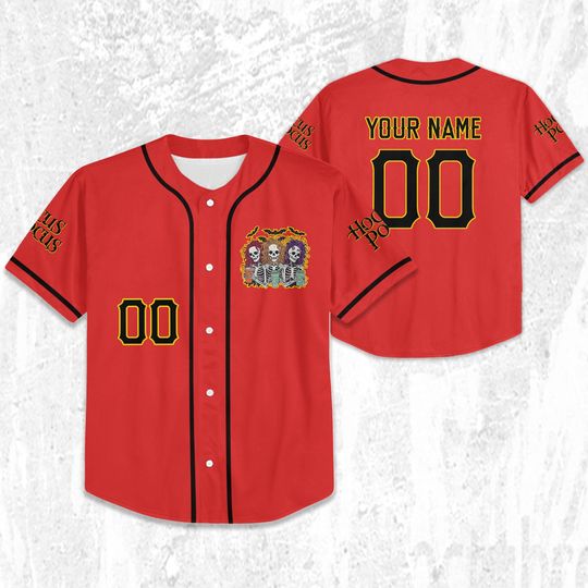 Personalized Hocus Pocus Skeleton Coffee Red Jersey, Disney Baseball Jersey