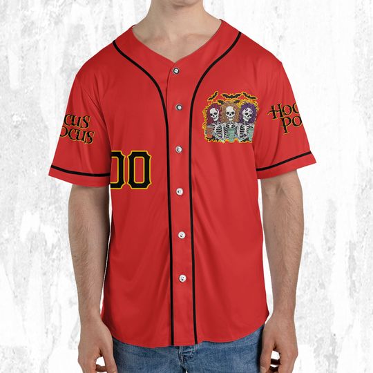 Personalized Hocus Pocus Skeleton Coffee Red Jersey, Disney Baseball Jersey