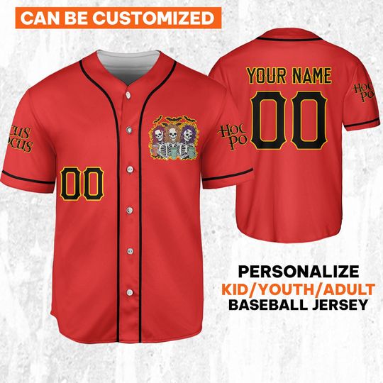 Personalized Hocus Pocus Skeleton Coffee Red Jersey, Disney Baseball Jersey