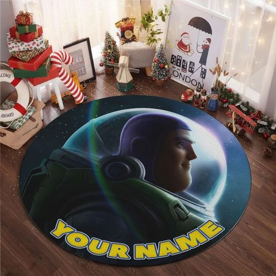 Custom Disney Buzz Lightyear Round Floor Pad, Birthday Gift, Home Decor, Kids Room Rug