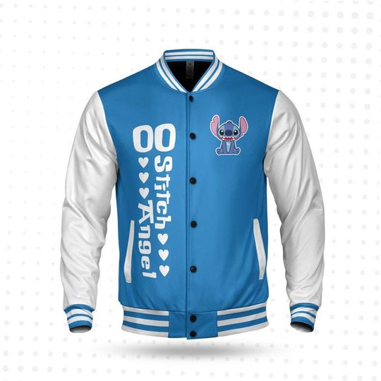Custom Stitch Couple Blue Baseball Jacket, Personalized Disney Varsity - Windproof Knit Fabric, Snap Button, Unisex Gift