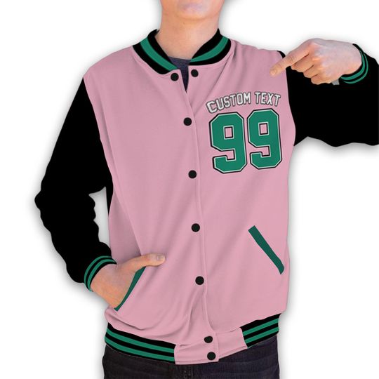 Dunk Pink Malachite Medium Soft Low Sail Unisex Varsity Jacket, Feeling Lucky Varsity Jacket, Custom Baseball Jacket