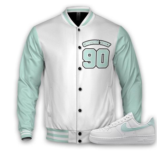 AF 1 Low Jade Ice White Unisex Varsity Jacket, Hustle Like Broke Varsity Custom, Custom Baseball Jacket
