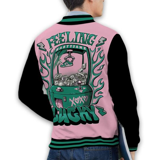 Dunk Pink Malachite Medium Soft Low Sail Unisex Varsity Jacket, Feeling Lucky Varsity Jacket, Custom Baseball Jacket