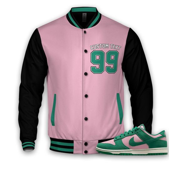 Dunk Pink Malachite Medium Soft Low Sail Unisex Varsity Jacket, Feeling Lucky Varsity Jacket, Custom Baseball Jacket
