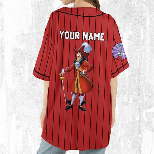 Personalize Peter Pan Captain Hook Baseball Jersey, WDW Disneyland Magic Kingdom