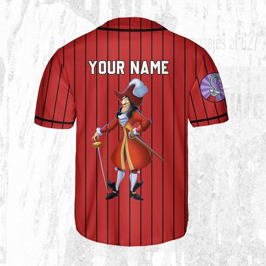 Personalize Peter Pan Captain Hook Baseball Jersey, WDW Disneyland Magic Kingdom