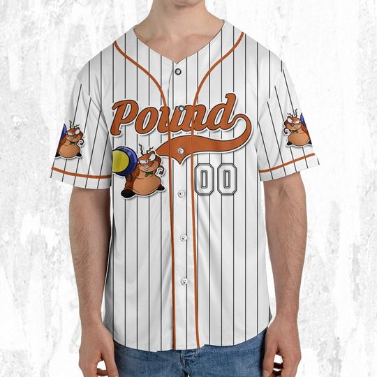 Personalize Pound Jersey Orange White, Baseball Team Outfit, Gift for Space Jamz Fans, Tune Squad Jersey, Looney Tunes Family Jersey