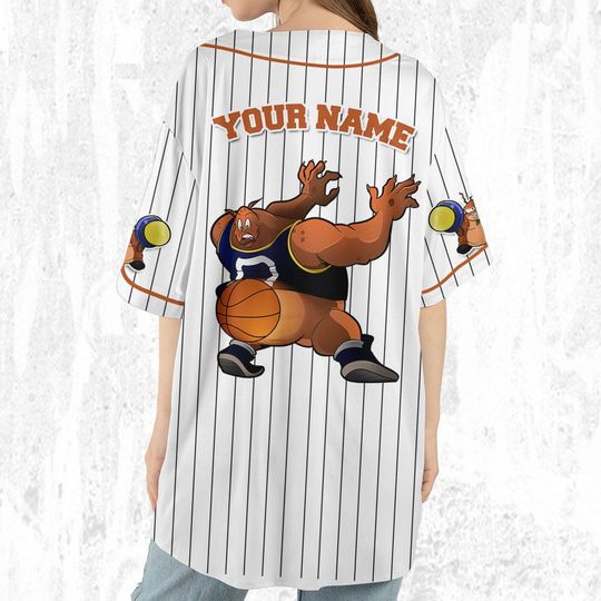 Personalize Pound Jersey Orange White, Baseball Team Outfit, Gift for Space Jamz Fans, Tune Squad Jersey, Looney Tunes Family Jersey
