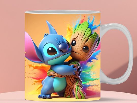 3D Stitch and Groot Mug Wrap, 3D Stitch Mug Wrap Sublimation Design