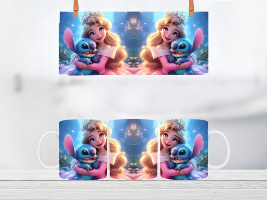 3D Princess Stitch Mug Wrap, 3D Mug Wrap Sublimation Design