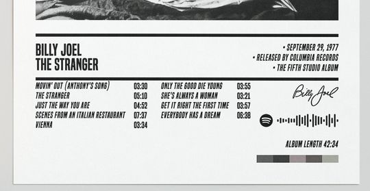 Billy Joel - The Stranger Poster | Album Cover Poster