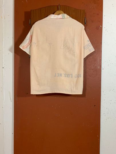 Antique Feedsack Patchwork Boxy Shirt Handmade Upcycled Grunge Bode Like Camp Collar Short Sleeve Button Up