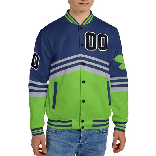 Custom Super Famous Team SS Ocean Hawk Blue and Green Baseball Jacket