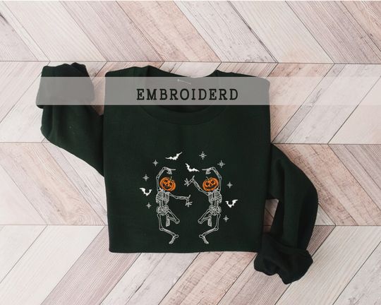 Dancing Skeleton Embroidered Sweatshirt, Spooky Season Shirt