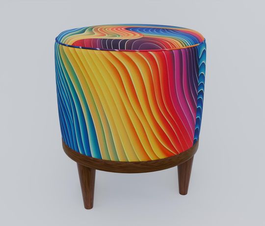 Colorful Waves 3D Patterned Pouf - Elegant Round Ottoman