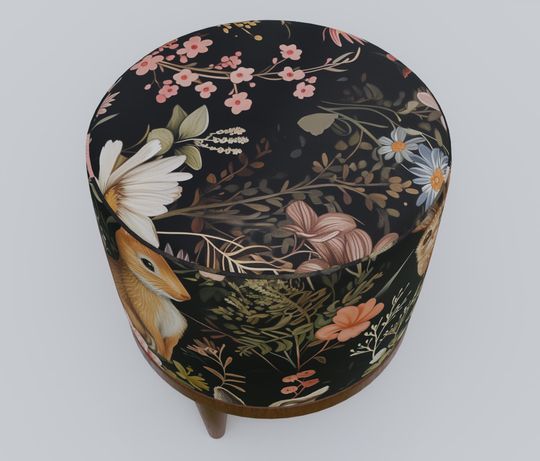 Rabbit Print Gothic Round Pouf - Modern Entryway Seat