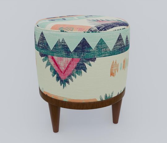 Kilim Pattern Pouf - Bespoke Boho Round Stool