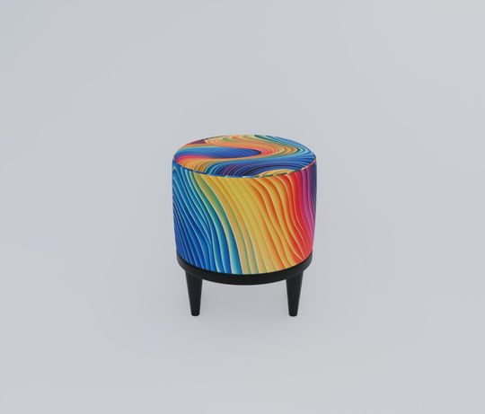 Colorful Waves 3D Patterned Pouf - Elegant Round Ottoman