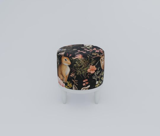 Rabbit Print Gothic Round Pouf - Modern Entryway Seat