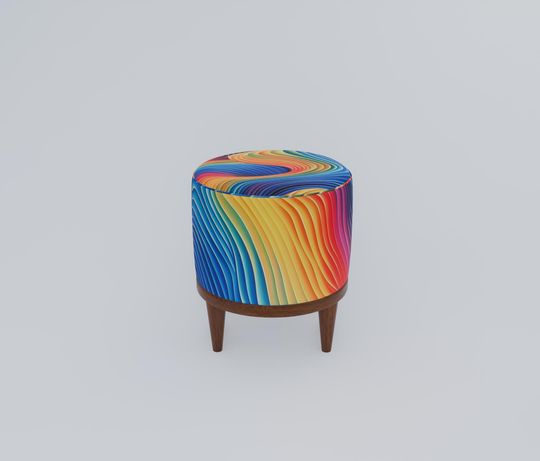 Colorful Waves 3D Patterned Pouf - Elegant Round Ottoman
