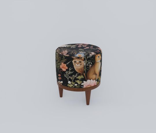 Rabbit Print Gothic Round Pouf - Modern Entryway Seat