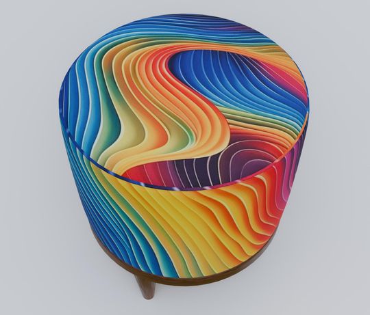 Colorful Waves 3D Patterned Pouf - Elegant Round Ottoman