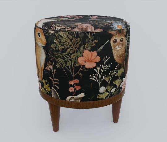 Rabbit Print Gothic Round Pouf - Modern Entryway Seat
