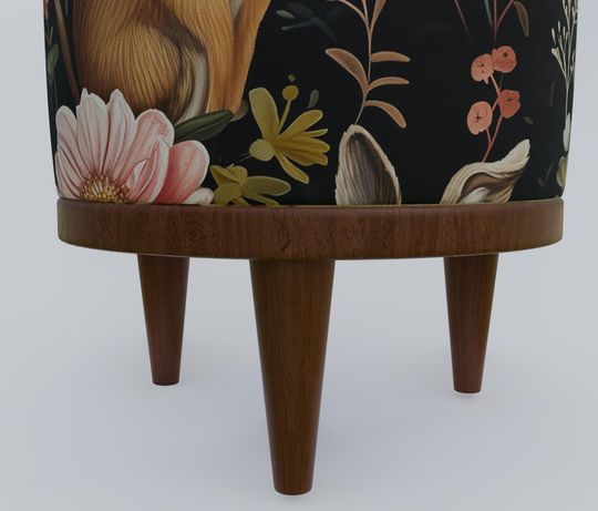 Rabbit Print Gothic Round Pouf - Modern Entryway Seat