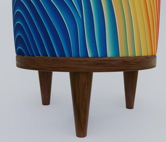 Colorful Waves 3D Patterned Pouf - Elegant Round Ottoman