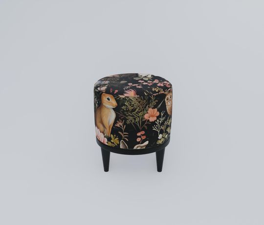 Rabbit Print Gothic Round Pouf - Modern Entryway Seat
