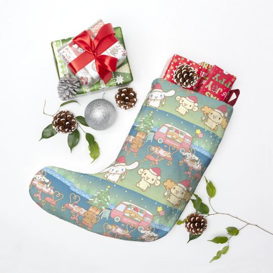 Retro Merry Cinnamonroll Cinnamon Pup Kitty Christmas Tree Stocking Holiday Gift Present