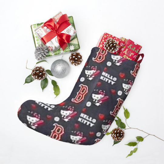 Merry Boston Red Sox Kitty Christmas Tree Stocking Baseball Cat Holiday Gift