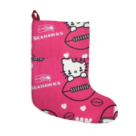 Retro Seattle Seahawks Football Kitty Washington Pink football Christmas Tree Cat Holiday Dorm Alumni Fan Stocking Gift