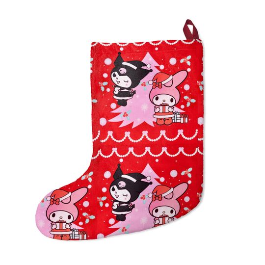 Merry Retro My Melody Kuromi Kitty Christmas Tree Stocking Twin Flame Pink Holiday Cat Gift Present