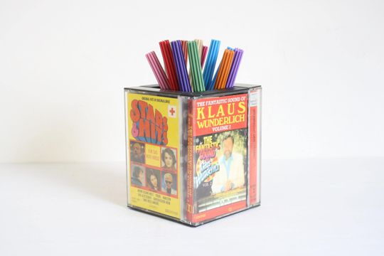 Vintage German Cassette Tape Desk Organizer and Pen Holder from the 1970s