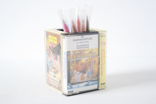 Vintage Dutch Cassette Tape Desk Organizer for Office Storage