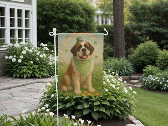 St. Bernard St. Patrick's Day Garden Flag, Lucky Dog Mom Decor