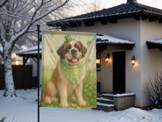 St. Bernard St. Patrick's Day Garden Flag, Lucky Dog Mom Decor